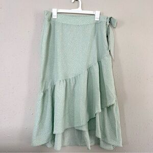 🦋 LC Lauren Conrad Mint Floral Ruffle Midi Skirt Large Medium Easter Spring